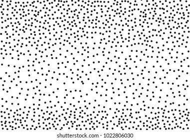 Random halftone. Pointillism style. Background with irregular, chaotic dots, points, circle. Abstract monochrome pattern. Black and white color. Vector illustration