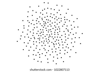 Random halftone. Pointillism style. Background with irregular, chaotic dots, points, circle. Abstract monochrome pattern. Black and white color. Vector illustration