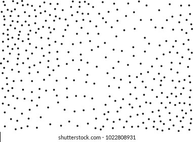 Random halftone. Pointillism style. Background with irregular, chaotic dots, points, circle. Abstract monochrome pattern. Black and white color. Vector illustration