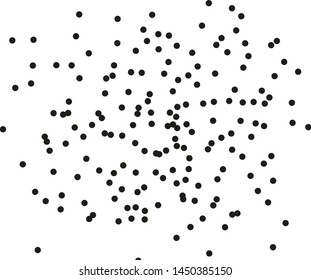 Random halftone. Pointillism style. Background with irregular, chaotic dots, points, circle. Abstract monochrome pattern. Black and white color. Vector illustration