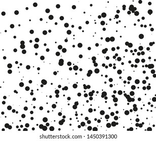 Random halftone. Pointillism style. Background with irregular, chaotic dots, points, circle of smakk and large scale. Abstract monochrome pattern. Black and white color. Vector illustration