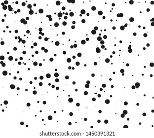 Random halftone. Pointillism style. Background with irregular, chaotic dots, points, circle of smakk and large scale. Abstract monochrome pattern. Black and white color. Vector illustration