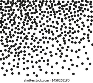 Random halftone. Pointillism style. Background with irregular, chaotic dots, points, circle. Abstract monochrome pattern. Black and white color. Vector illustration