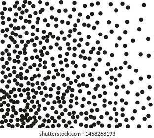 Random halftone. Pointillism style. Background with irregular, chaotic dots, points, circle. Abstract monochrome pattern. Black and white color. Vector illustration