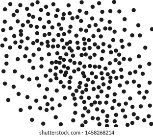 Random halftone. Pointillism style. Background with irregular, chaotic dots, points, circle. Abstract monochrome pattern. Black and white color. Vector illustration