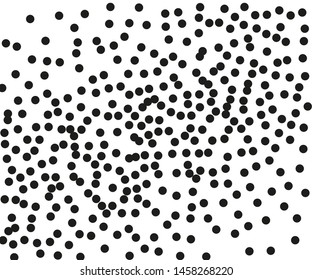 Random halftone. Pointillism style. Background with irregular, chaotic dots, points, circle. Abstract monochrome pattern. Black and white color. Vector illustration