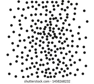 Random halftone. Pointillism style. Background with irregular, chaotic dots, points, circle. Abstract monochrome pattern. Black and white color. Vector illustration