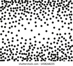 Random halftone. Pointillism style. Background with irregular, chaotic dots, points, circle. Abstract monochrome pattern. Black and white color. Vector illustration