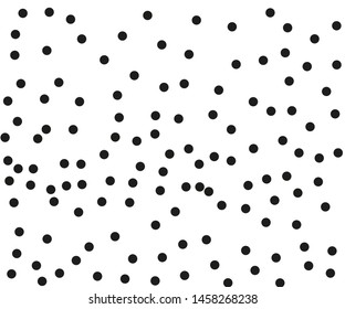 Random halftone. Pointillism style. Background with irregular, chaotic dots, points, circle. Abstract monochrome pattern. Black and white color. Vector illustration