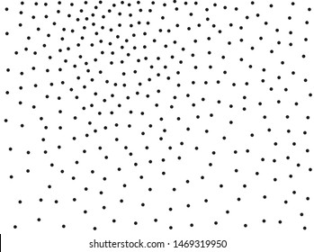 Random halftone. Pointillism style. Background with irregular, chaotic dots, points, circle. Abstract monochrome pattern. Black and white color. Vector illustration
