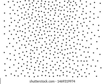 Random halftone. Pointillism style. Background with irregular, chaotic dots, points, circle. Abstract monochrome pattern. Black and white color. Vector illustration
