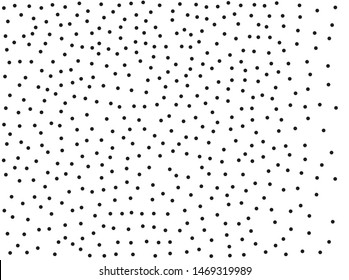 Random halftone. Pointillism style. Background with irregular, chaotic dots, points, circle. Abstract monochrome pattern. Black and white color. Vector illustration
