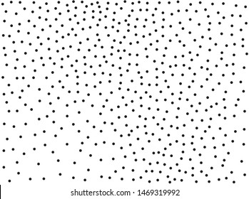Random halftone. Pointillism style. Background with irregular, chaotic dots, points, circle. Abstract monochrome pattern. Black and white color. Vector illustration

