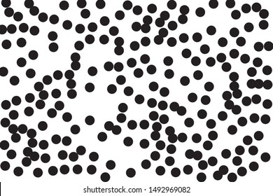 Random halftone. Pointillism style. Background with irregular, chaotic dots, points, circle. Abstract monochrome pattern. Black and white color. Vector illustration