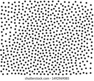Random halftone. Pointillism style. Background with irregular, chaotic dots, points, circle. Abstract monochrome pattern. Black and white color. Vector illustration