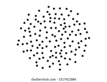 Random halftone. Pointillism style. Background with irregular, chaotic dots, points, circle. Abstract monochrome pattern. Black and white color. Vector illustration