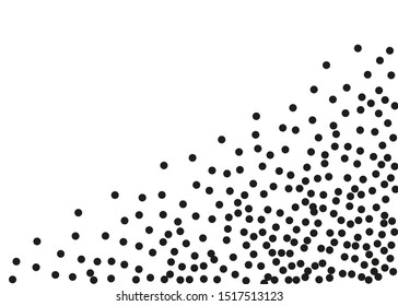 Random halftone. Pointillism style. Background with irregular, chaotic dots, points, circle. Abstract monochrome pattern. Black and white color. Vector illustration