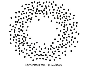 Random halftone. Pointillism style. Background with irregular, chaotic dots, points, circle. Abstract monochrome pattern. Black and white color. Vector illustration
