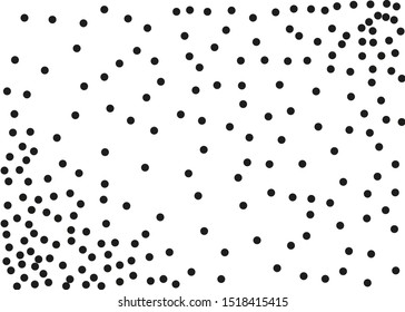 Random halftone. Pointillism style. Background with irregular, chaotic dots, points, circle. Abstract monochrome pattern. Black and white color. Vector illustration