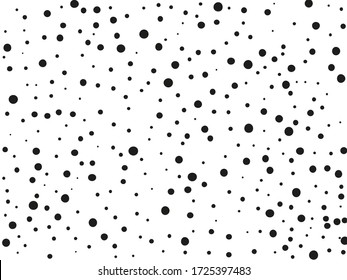 Random halftone. Pointillism style. Background with irregular, chaotic dots, points, circle. Abstract monochrome pattern. Black and white color. Vector illustration