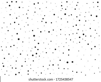 Random halftone. Pointillism style. Background with irregular, chaotic dots, points, circle. Abstract monochrome pattern. Black and white color. Vector illustration