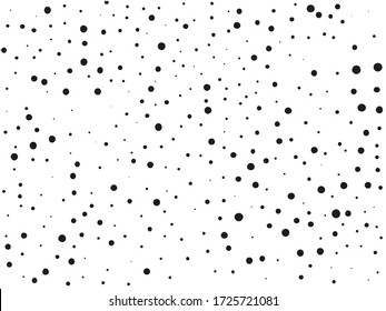 Random halftone. Pointillism style. Background with irregular, chaotic dots, points, circle. Abstract monochrome pattern. Black and white color. Vector illustration