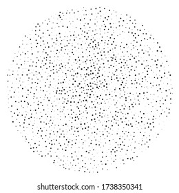 Random halftone. Pointillism style. Background with irregular, chaotic dots, points, circle. Abstract monochrome pattern. Black and white color. Vector illustration