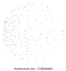 Random halftone. Pointillism style. Background with irregular, chaotic dots, points, circle. Abstract monochrome pattern. Black and white color. Vector illustration