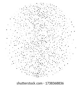 Random halftone. Pointillism style. Background with irregular, chaotic dots, points, circle. Abstract monochrome pattern. Black and white color. Vector illustration