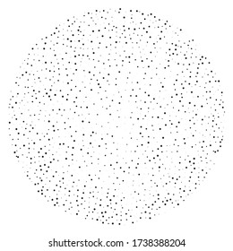Random halftone. Pointillismus. Hintergrund mit unregelmäßigen, chaotischen Punkten, Punkten, Kreis. Abstraktes monochromes Muster. Schwarz-Weiß-Farbe. Vektor-Abbildung