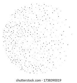 Random halftone. Pointillism style. Background with irregular, chaotic dots, points, circle. Abstract monochrome pattern. Black and white color. Vector illustration