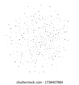 Random halftone. Pointillism style. Background with irregular, chaotic dots, points, circle. Abstract monochrome pattern. Black and white color. Vector illustration