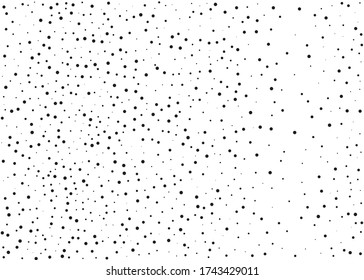 Random halftone. Pointillism style. Background with irregular, chaotic dots, points, circle. Abstract monochrome pattern. Black and white color. Vector illustration