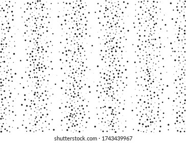 Random halftone. Pointillism style. Background with irregular, chaotic dots, points, circle. Abstract monochrome pattern. Black and white color. Vector illustration