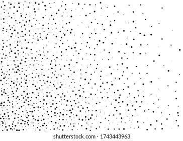 Random halftone. Pointillism style. Background with irregular, chaotic dots, points, circle. Abstract monochrome pattern. Black and white color. Vector illustration