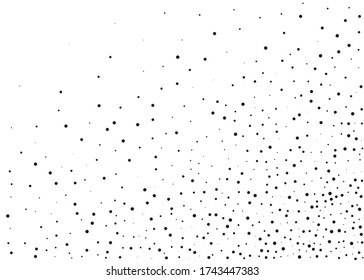 Random halftone. Pointillism style. Background with irregular, chaotic dots, points, circle. Abstract monochrome pattern. Black and white color. Vector illustration