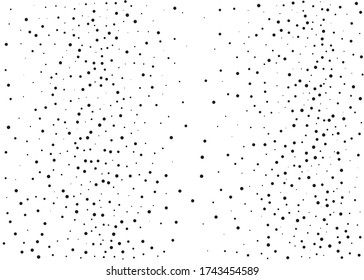 Random halftone. Pointillism style. Background with irregular, chaotic dots, points, circle. Abstract monochrome pattern. Black and white color. Vector illustration