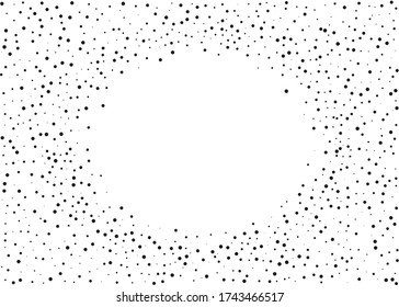 Random halftone. Pointillism style. Background with irregular, chaotic dots, points, circle. Abstract monochrome pattern. Black and white color. Vector illustration