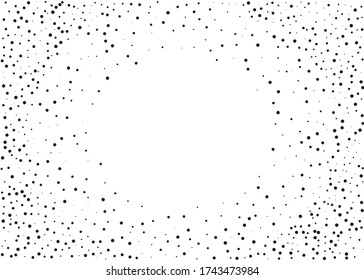 Random halftone. Pointillism style. Background with irregular, chaotic dots, points, circle. Abstract monochrome pattern. Black and white color. Vector illustration