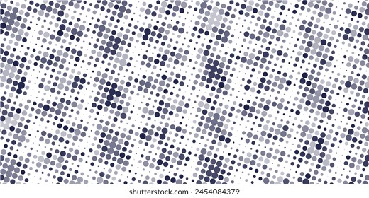 Random halftone. Pointillism style. Background with irregular, chaotic dots, points, circle. Abstract monochrome pattern. Black and white color. Vector illustration