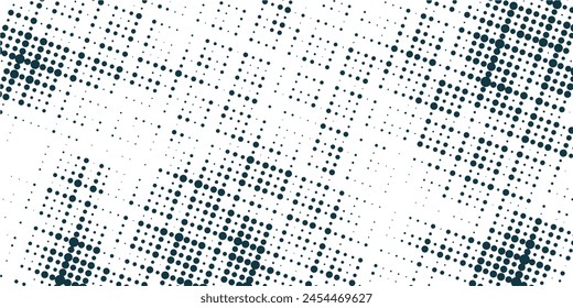 Random halftone. Pointillism style. Background with irregular, chaotic dots, points, circle. Abstract monochrome pattern. Black and white color. Vector illustration