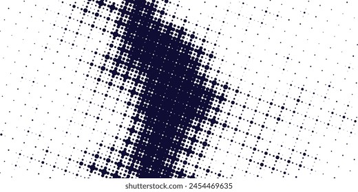 Random halftone. Pointillism style. Background with irregular, chaotic dots, points, circle. Abstract monochrome pattern. Black and white color. Vector illustration