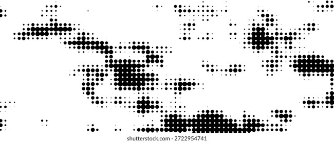Medio tono aleatorio. Estilo puntillista. Fondo con puntos irregulares, caóticos, puntos, círculo. Abstractas patrón monocromo. Color blanco y negro. Ilustración vectorial