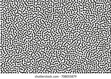 Random halftone. Pointillism style. Background with irregular, chaotic dots, points, circle. Abstract monochrome pattern. Black and white color. Vector illustration