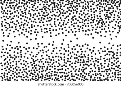 Random halftone. Pointillism style. Background with irregular, chaotic dots, points, circle. Abstract monochrome pattern. Black and white color. Vector illustration