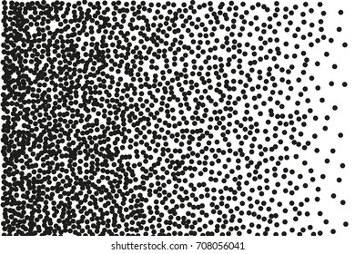 Random halftone. Pointillism style. Background with irregular, chaotic dots, points, circle. Abstract monochrome pattern. Black and white color. Vector illustration