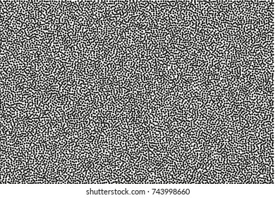 Random halftone. Pointillism style. Background with irregular, chaotic dots, points, circle. Abstract monochrome pattern. Black and white color. Vector illustration