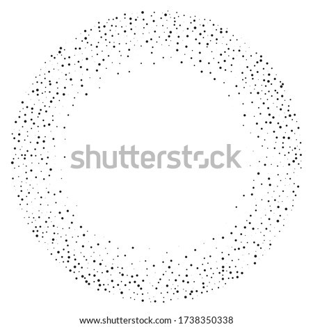 Random halftone. Pointillism style. Background with irregular, chaotic dots, points, circle. Abstract monochrome pattern. Black and white color. Vector illustration