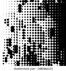 Random Halftone, Pointillism Style Petal with Irregular, Chaotic Dots, Points, Circle, Abstract Dusty Dirty Black Surface, Distress Design