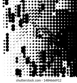 Random Halftone, Pointillism Style Petal with Irregular, Chaotic Dots, Points, Circle, Abstract Dusty Dirty Black Surface, Distress Design
